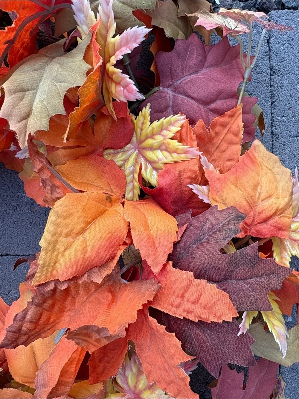 Autumn Maple Leaf Holiday Wreath - Orange Fall Door Decor